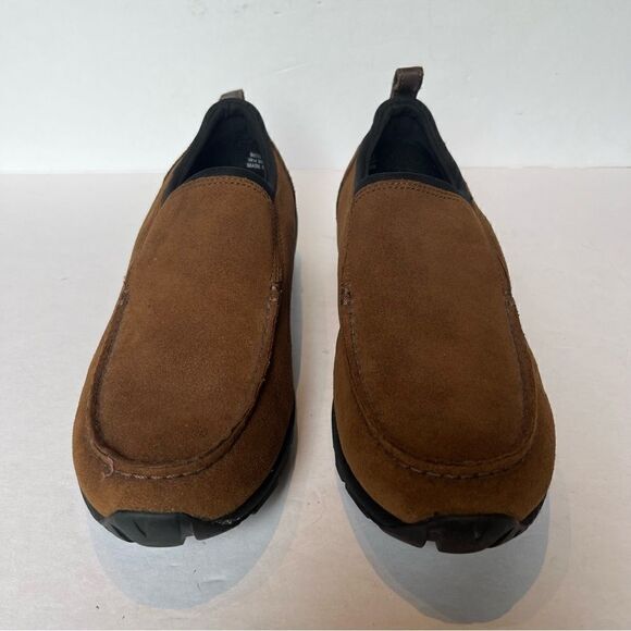 Lands' End Men's Suede Slip On Loafers Brown with black trim Size 9D - Picture 2 of 8